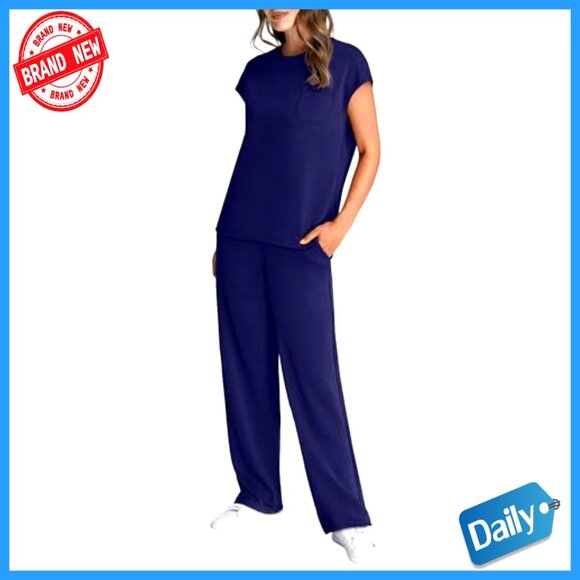 Women's 2-Piece Lounge Set, Cap Sleeve Top & Wide Leg Pants, Size Small - Picture 4 of 7